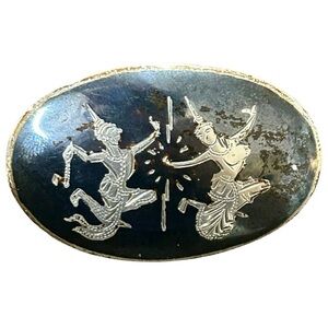 Vintage Siam Sterling Niello Brooch – Thai Dancers